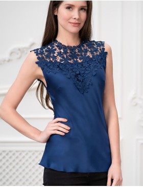 Блузка атласная без рукавов Mia-Amore MILAN 8325 синий, Цвет: синий, Размеры: XS