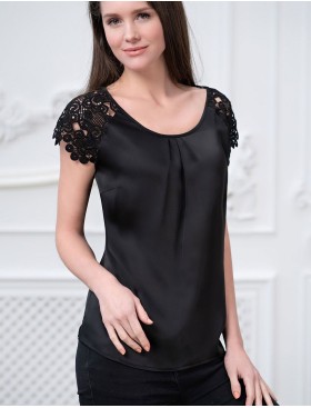 Топ атласный с кружевным рукавом Mia-Amore MILAN 8426 черный, Цвет: черный, Размеры: XS