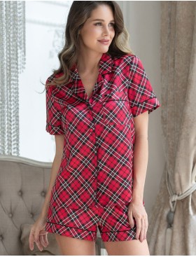 Атласная пижама в клетку Mia-Mella CHESTER 7374, Цвет: красный+черный, Размеры: XL