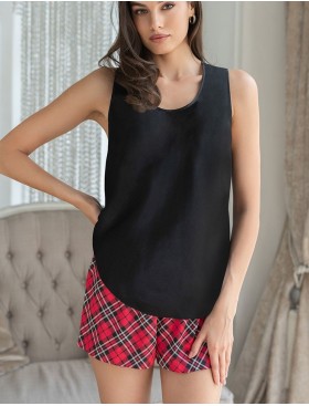 Атласная пижама майка с шортами Mia-Mella CHESTER 7375, Цвет: красный+черный, Размеры: M