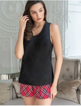 Атласная пижама майка с шортами Mia-Mella CHESTER 7375, Цвет: красный+черный, Размеры: M, изображение 4