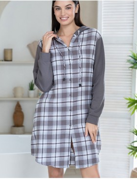 Домашняя рубашка с капюшоном Mia-Amore Mr&Mrs SMITH 5107 серо-голубой, Цвет: серо-голубой, Размеры: L