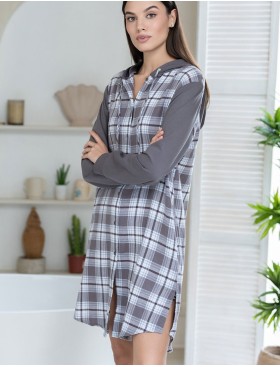 Домашняя рубашка с капюшоном Mia-Amore Mr&Mrs SMITH 5107 серо-голубой, Цвет: серо-голубой, Размеры: L, изображение 3