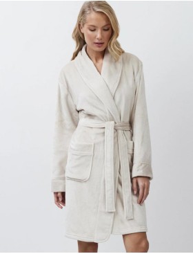 Плюшевый женский халат Aruelle EVA BEIGE (CREME), Цвет: светло-бежевый, Размеры: L