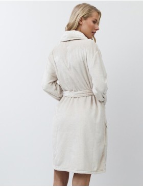 Плюшевый женский халат Aruelle EVA BEIGE (CREME), Цвет: светло-бежевый, Размеры: L, изображение 2