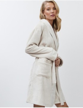 Плюшевый женский халат Aruelle EVA BEIGE (CREME), Цвет: светло-бежевый, Размеры: L, изображение 3