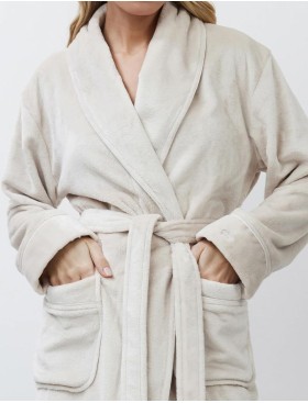 Плюшевый женский халат Aruelle EVA BEIGE (CREME), Цвет: светло-бежевый, Размеры: L, изображение 4