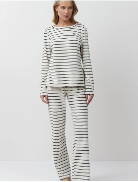 Полосатый пижамный комплект Aruelle JUSTINE SET, Цвет: кремовый/чёрный, Размеры: S, изображение 2