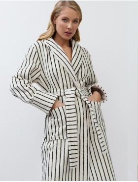Полосатый женский халат Aruelle LANA, Цвет: кремовый/чёрный, Размеры: M