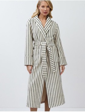 Полосатый женский халат Aruelle LANA, Цвет: кремовый/чёрный, Размеры: M, изображение 2
