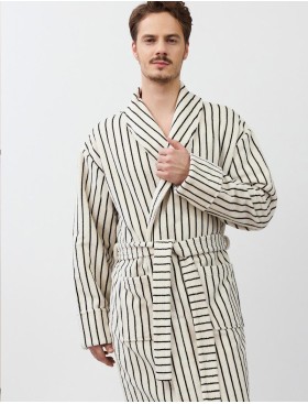 Халат мужской Aruelle LIAM, Цвет: кремовый/чёрный, Размеры: M