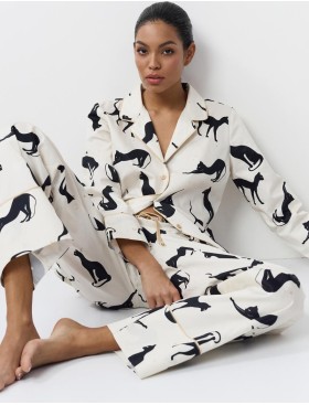 Женская пижама с брюками Aruelle NYRA, Цвет: кремовый/чёрный, Размеры: S