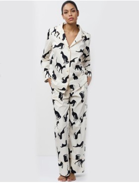 Женская пижама с брюками Aruelle NYRA, Цвет: кремовый/чёрный, Размеры: S, изображение 2