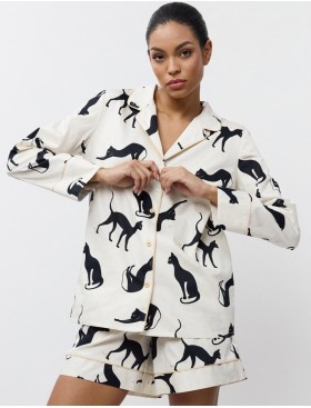 Женская пижама с шортами Aruelle NYRA, Цвет: кремовый/чёрный, Размеры: S