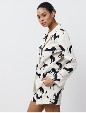 Женская пижама с шортами Aruelle NYRA, Цвет: кремовый/чёрный, Размеры: S, изображение 3