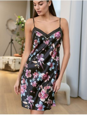 Шёлковая сорочка с цветами Mia-Amore ALICIA 4070, Цвет: черный, Размеры: 3XL