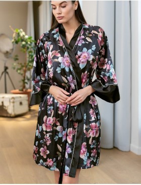 Короткий запашной халат Mia-Amore ALICIA 4073, Цвет: черный, Размеры: 2XL/3XL