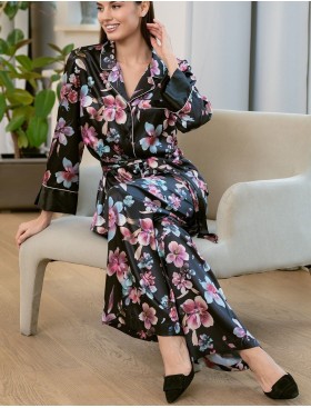 Шёлковая пижама с брюками Mia-Amore ALICIA 4075, Цвет: черный, Размеры: 3XL