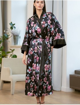 Длинный запашной халат Mia-Amore ALICIA 4079, Цвет: черный, Размеры: L/XL