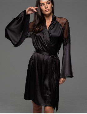 Шёлковый натуральный халат Mia-Amore MERLOT 4743 черный, Цвет: черный, Размеры: 2XL/3XL