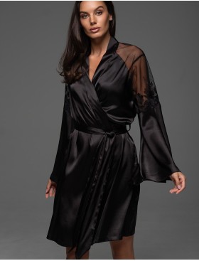 Шёлковый натуральный халат Mia-Amore MERLOT 4743 черный, Цвет: черный, Размеры: 2XL/3XL, изображение 3