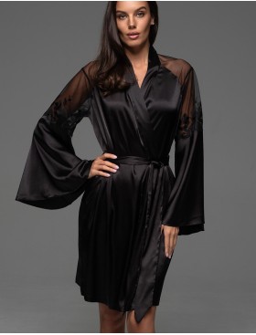 Шёлковый натуральный халат Mia-Amore MERLOT 4743 черный, Цвет: черный, Размеры: 2XL/3XL, изображение 4