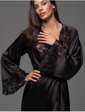 Длинный шёлковый пеньюар Mia-Amore MERLOT 4749 черный, Цвет: черный, Размеры: 4XL/5XL, изображение 2