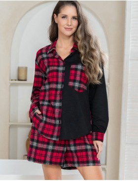 Фланелевая пижама в клетку Mia-Amore Mr&Mrs SMITH 5102 красно-черный, Цвет: красно-черный, Размеры: S