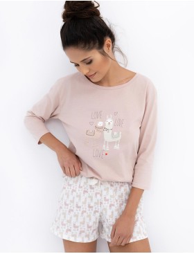 Хлопковая пижама с шортами Sensis LAMA, Цвет: бежевый, Размеры: S, изображение 3