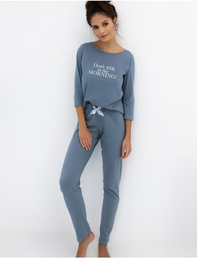 Пижама с брюками из хлопка Sensis MORNING, Цвет: синий, Размеры: S, изображение 2