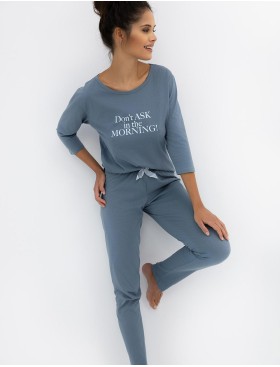 Пижама с брюками из хлопка Sensis MORNING, Цвет: синий, Размеры: S, изображение 3