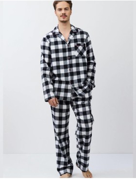 Фланелевая мужская пижама Aruelle ADRIAN, Цвет: чёрный/белый, Размеры: L, изображение 2