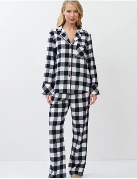Фланелевая пижама с брюками Aruelle ANGELICA, Цвет: чёрный/белый, Размеры: S, изображение 2