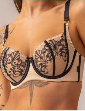 Мягкий бюстгальтер с вышивкой Kris Line ORIENTAL half cup soft, Цвет: бежевый+черный, Размеры: 65FF