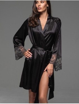 Халат из шёлка и кружева Mia-Amore ADELAIDA 4703 черный, Цвет: черный, Размеры: 4XL/5XL