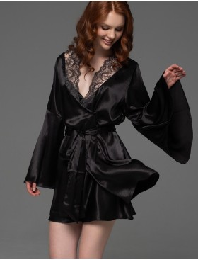 Халат с топом и шортиками из шёлка Mia-Amore ADELAIDA 4705 черный, Цвет: черный, Размеры: L