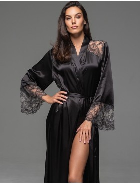 Длинный запашной халат Mia-Amore ADELAIDA 4709 черный, Цвет: черный, Размеры: 2XL/3XL, изображение 4