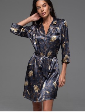 Шёлковая рубашка-халат Mia-Amore MARYGOLD 4631, Цвет: темно-синий, Размеры: 3XL, изображение 3