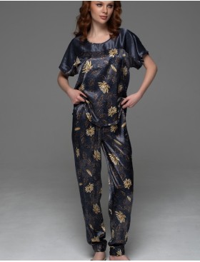 Шёлковый комплект топ с брюками Mia-Amore MARYGOLD 4694, Цвет: темно-синий, Размеры: 2XL