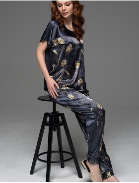 Шёлковый комплект топ с брюками Mia-Amore MARYGOLD 4694, Цвет: темно-синий, Размеры: 2XL, изображение 2