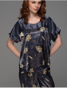 Шёлковый комплект топ с брюками Mia-Amore MARYGOLD 4694, Цвет: темно-синий, Размеры: 2XL, изображение 3