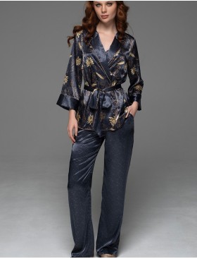 Пижама-тройка из натурального шёлка Mia-Amore MARYGOLD 4695, Цвет: темно-синий, Размеры: 2XL, изображение 4