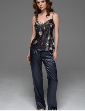 Пижама-тройка из натурального шёлка Mia-Amore MARYGOLD 4695, Цвет: темно-синий, Размеры: 2XL, изображение 2