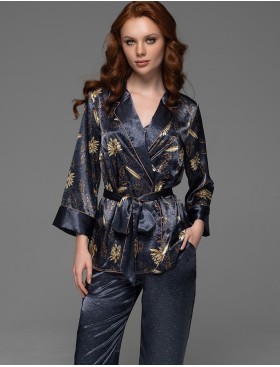 Пижама-тройка из натурального шёлка Mia-Amore MARYGOLD 4695, Цвет: темно-синий, Размеры: 2XL