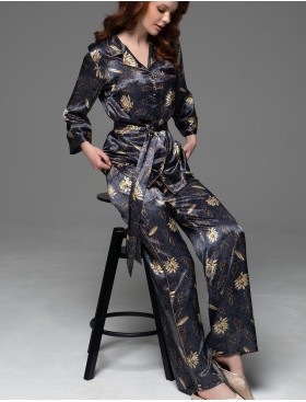 Классическая шёлковая пижама Mia-Amore MARYGOLD 4696, Цвет: темно-синий, Размеры: 2XL