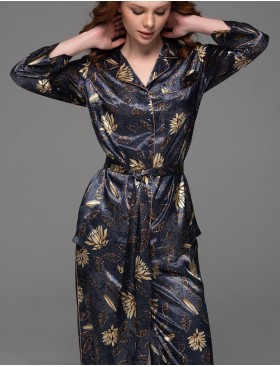 Классическая шёлковая пижама Mia-Amore MARYGOLD 4696, Цвет: темно-синий, Размеры: 2XL, изображение 2