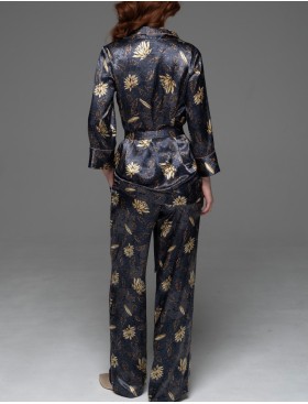 Классическая шёлковая пижама Mia-Amore MARYGOLD 4696, Цвет: темно-синий, Размеры: 2XL, изображение 3