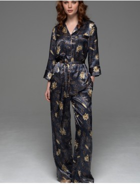 Классическая шёлковая пижама Mia-Amore MARYGOLD 4696, Цвет: темно-синий, Размеры: 2XL, изображение 4