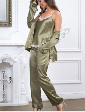 Атласная пижама тройка Mia-Mella JULIA 8735 оливковый, Цвет: оливковый, Размеры: S, изображение 2