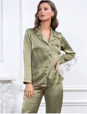 Атласная пижама Mia-Mella JULIA 8736 оливковый, Цвет: оливковый, Размеры: M, изображение 2